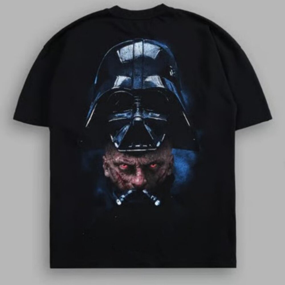 Dark Masked Villain Graphic T-Shirt – Retro Black Streetwear Tee – Sci-Fi Shirt